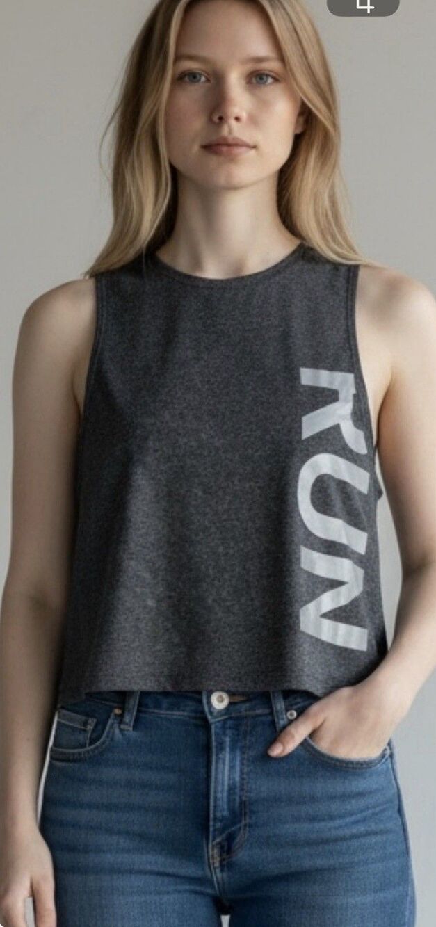 Women’s Gray RUN Graphic Workout Tank Top Size S Athletic Sleeveless Activewear